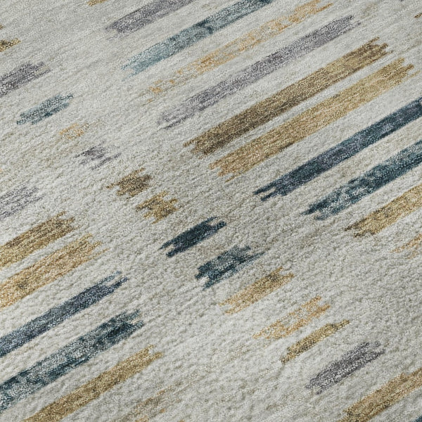 HomeRoots 5' X 8' Coastal Linen and Blue Striped Washable Area Rug with UV Protection for High-Traffic Spaces 715035