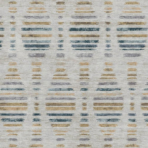 HomeRoots 8' Coastal-Inspired Linen & Blue Striped Washable Round Rug with Non-Slip Backing & UV Protection 715036