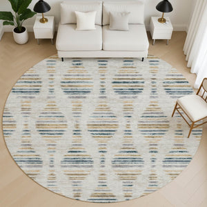 HomeRoots 8' X 10' Stylish Linen & Blue Striped Washable Area Rug with UV Protection for Indoor & Outdoor Use 715037