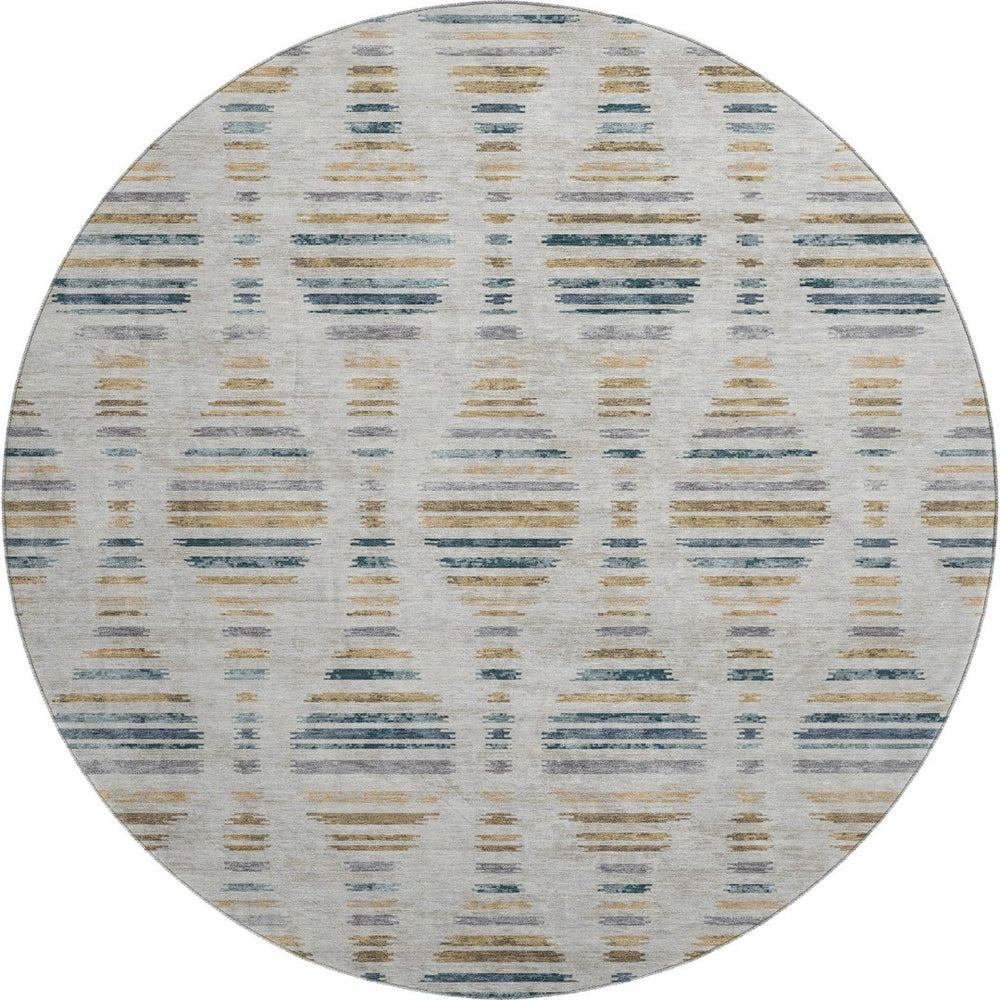 HomeRoots 8' X 10' Stylish Linen & Blue Striped Washable Area Rug with UV Protection for Indoor & Outdoor Use 715037