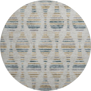 HomeRoots 8' X 10' Stylish Linen & Blue Striped Washable Area Rug with UV Protection for Indoor & Outdoor Use 715037