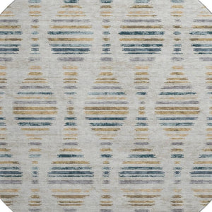 HomeRoots 8' X 10' Stylish Linen & Blue Striped Washable Area Rug with UV Protection for Indoor & Outdoor Use 715037