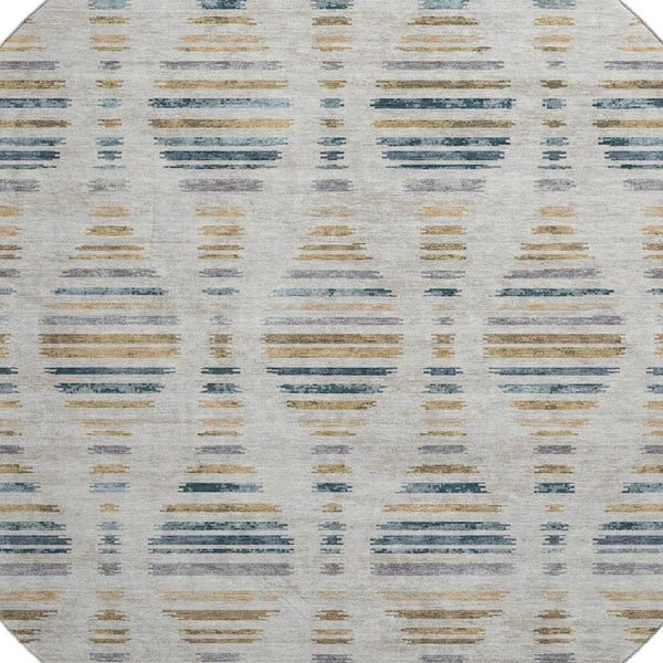 HomeRoots 8' X 10' Stylish Linen & Blue Striped Washable Area Rug with UV Protection for Indoor & Outdoor Use 715037