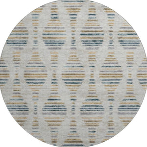 HomeRoots 8' X 10' Stylish Linen & Blue Striped Washable Area Rug with UV Protection for Indoor & Outdoor Use 715037