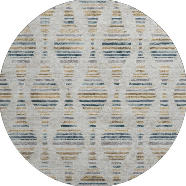 HomeRoots 8' X 10' Stylish Linen & Blue Striped Washable Area Rug with UV Protection for Indoor & Outdoor Use 715037