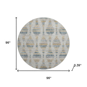 HomeRoots 8' X 10' Stylish Linen & Blue Striped Washable Area Rug with UV Protection for Indoor & Outdoor Use 715037