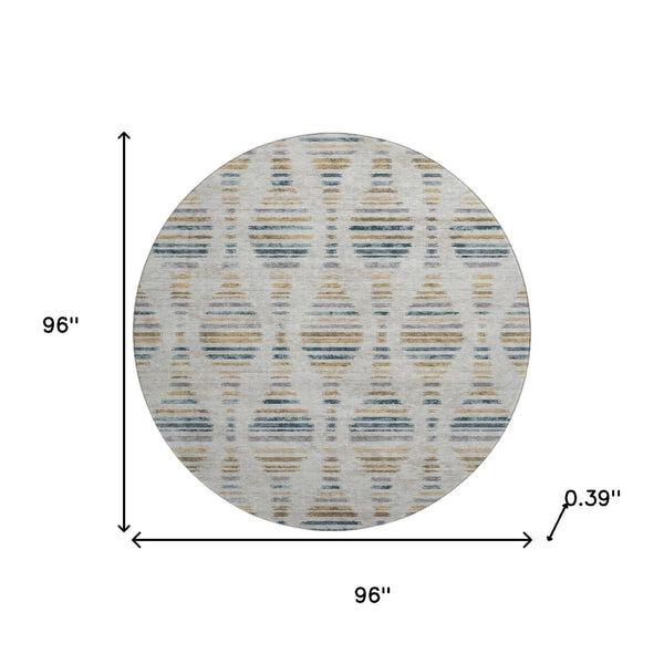 HomeRoots 8' X 10' Stylish Linen & Blue Striped Washable Area Rug with UV Protection for Indoor & Outdoor Use 715037