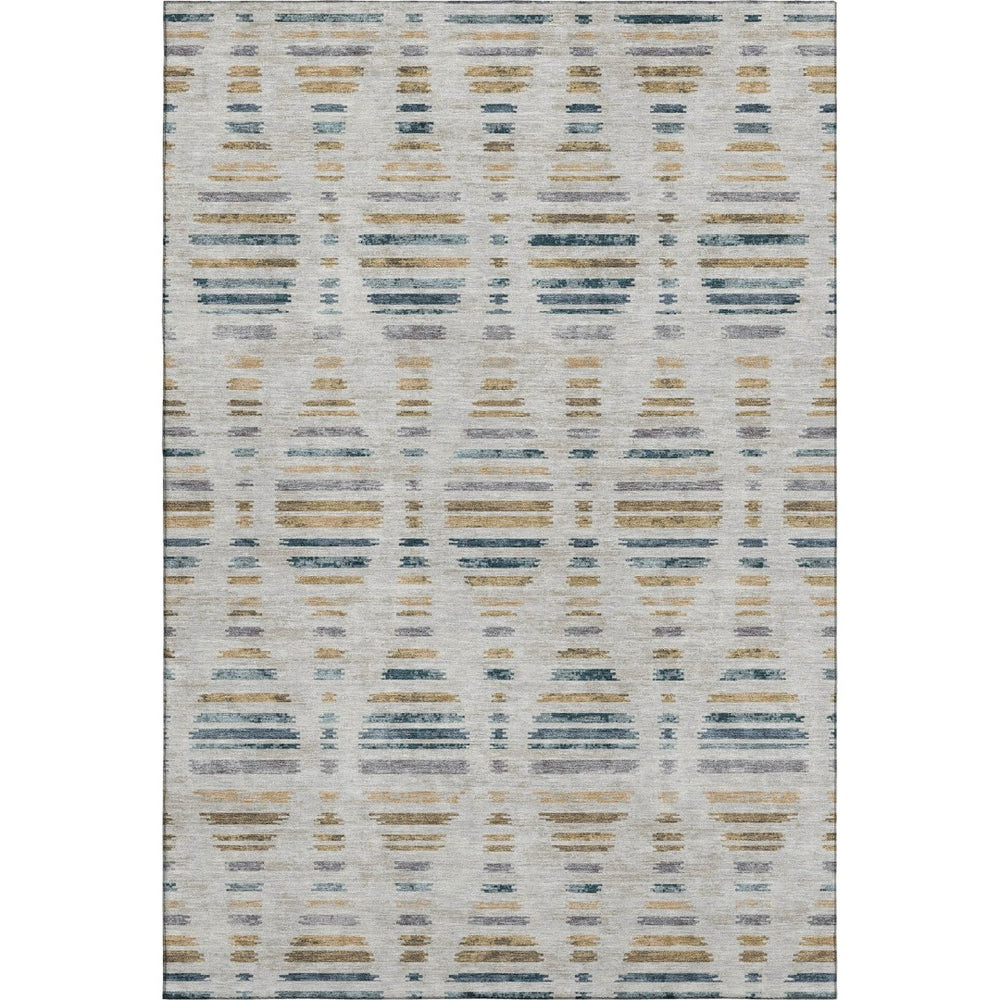 HomeRoots 9' X 12' Linen & Blue Striped Washable Area Rug - Durable, UV-Protected, Stain-Resistant Design! 715038