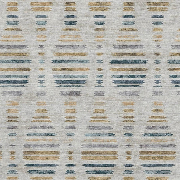 HomeRoots 9' X 12' Linen & Blue Striped Washable Area Rug - Durable, UV-Protected, Stain-Resistant Design! 715038