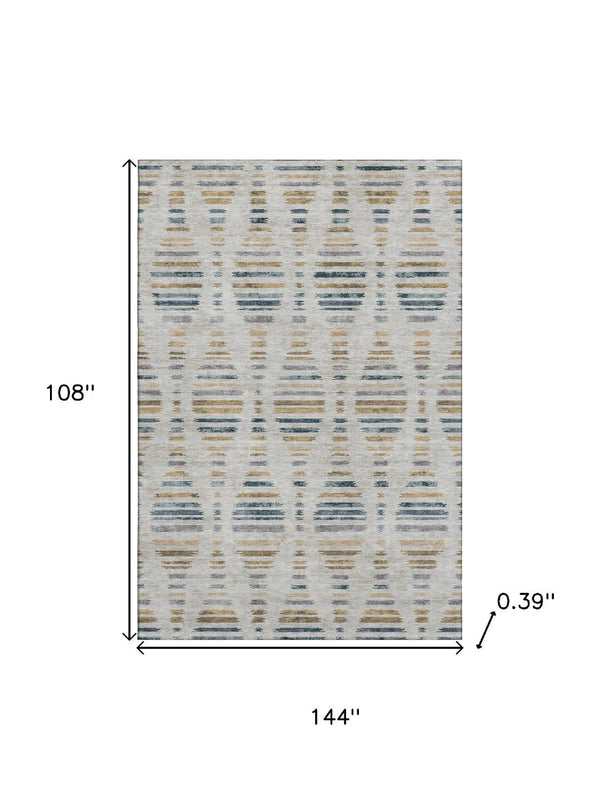 HomeRoots 10' X 14' Linen And Blue Striped Area Rug - UV Resistant, Machine Washable for Easy Care & Style! 715039