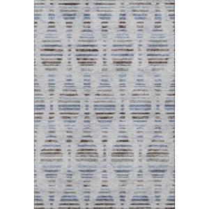 HomeRoots 5' X 8' Washable Area Rug - Light Taupe & Blue Stripes with UV Protection, Stain Resistant & Non-Slip 715041