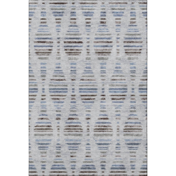 HomeRoots 5' X 8' Washable Area Rug - Light Taupe & Blue Stripes with UV Protection, Stain Resistant & Non-Slip 715041