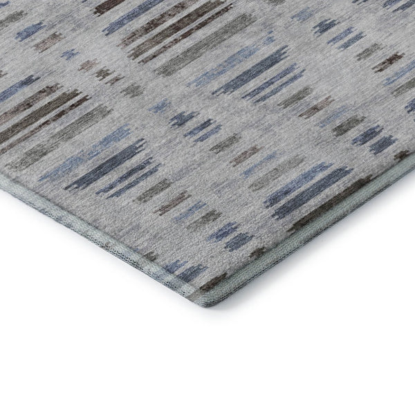 HomeRoots 5' X 8' Washable Area Rug - Light Taupe & Blue Stripes with UV Protection, Stain Resistant & Non-Slip 715041