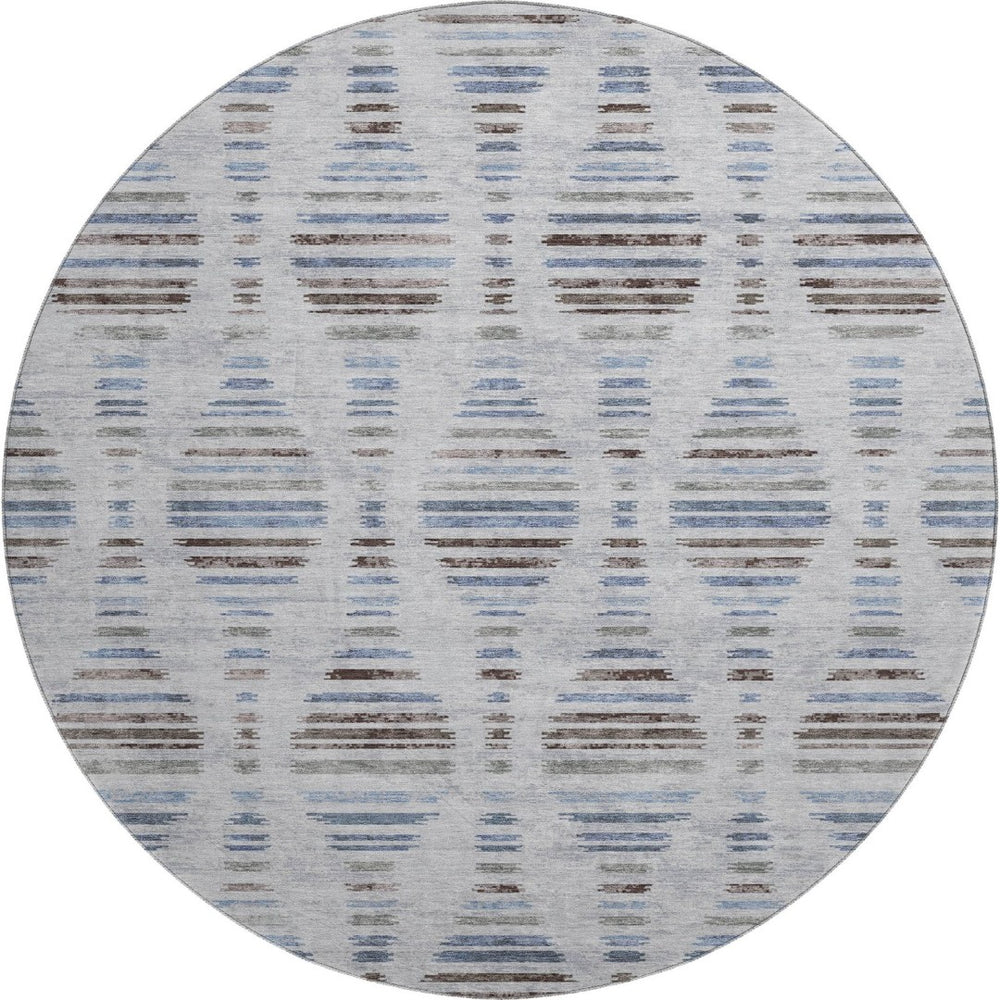 HomeRoots 8' X 10' Light Taupe & Blue Striped Area Rug - Washable, UV-Protected, Stain-Resistant & Stylish! 715043