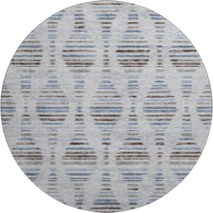 HomeRoots 8' X 10' Light Taupe & Blue Striped Area Rug - Washable, UV-Protected, Stain-Resistant & Stylish! 715043