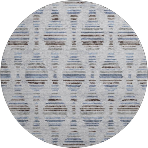 HomeRoots 8' X 10' Light Taupe & Blue Striped Area Rug - Washable, UV-Protected, Stain-Resistant & Stylish! 715043
