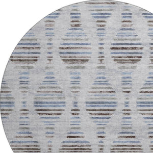 HomeRoots 8' X 10' Light Taupe & Blue Striped Area Rug - Washable, UV-Protected, Stain-Resistant & Stylish! 715043