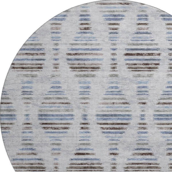 HomeRoots 8' X 10' Light Taupe & Blue Striped Area Rug - Washable, UV-Protected, Stain-Resistant & Stylish! 715043