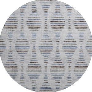 HomeRoots 8' X 10' Light Taupe & Blue Striped Area Rug - Washable, UV-Protected, Stain-Resistant & Stylish! 715043