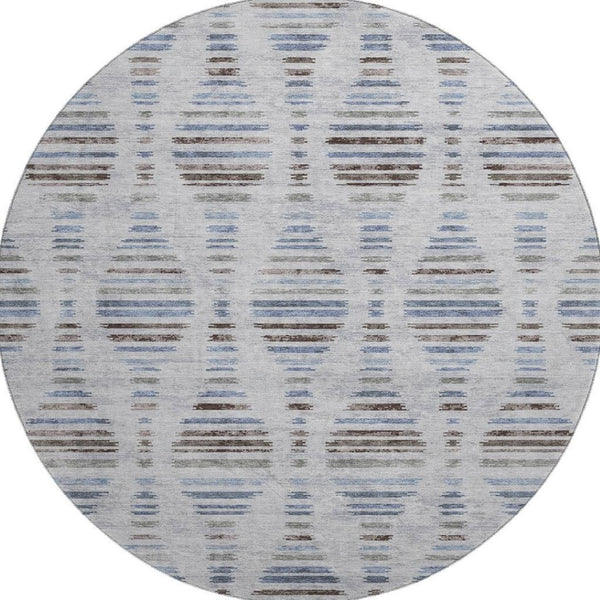 HomeRoots 8' X 10' Light Taupe & Blue Striped Area Rug - Washable, UV-Protected, Stain-Resistant & Stylish! 715043