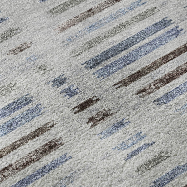 HomeRoots 8' X 10' Light Taupe & Blue Striped Area Rug - Washable, UV-Protected, Stain-Resistant & Stylish! 715043
