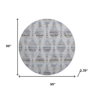 HomeRoots 8' X 10' Light Taupe & Blue Striped Area Rug - Washable, UV-Protected, Stain-Resistant & Stylish! 715043