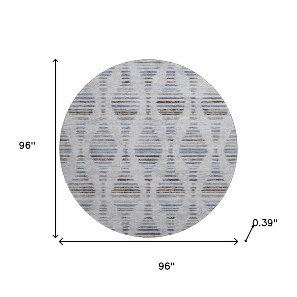 HomeRoots 8' X 10' Light Taupe & Blue Striped Area Rug - Washable, UV-Protected, Stain-Resistant & Stylish! 715043