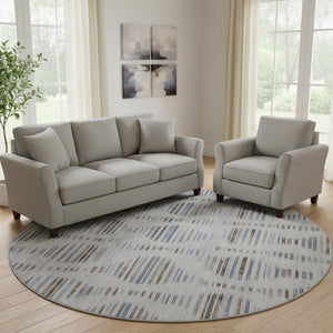 HomeRoots 8' X 10' Light Taupe & Blue Striped Area Rug - Washable, UV-Protected, Stain-Resistant & Stylish! 715043