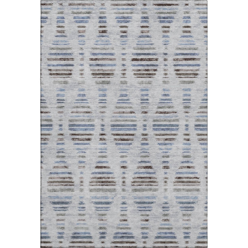 HomeRoots 9' X 12' Light Taupe and Blue Striped Washable Area Rug with UV Protection for Homes with Kids & Pets 715044