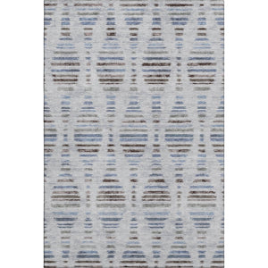 HomeRoots 9' X 12' Light Taupe and Blue Striped Washable Area Rug with UV Protection for Homes with Kids & Pets 715044