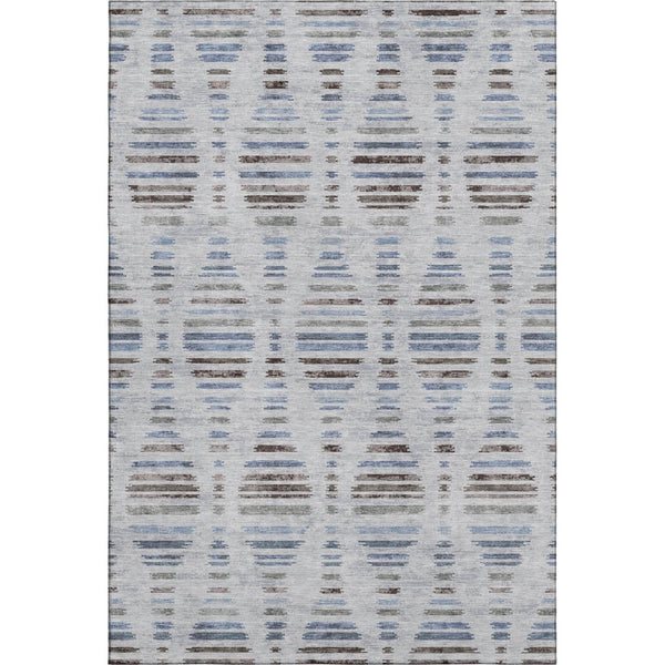 HomeRoots 9' X 12' Light Taupe and Blue Striped Washable Area Rug with UV Protection for Homes with Kids & Pets 715044