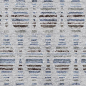 HomeRoots 9' X 12' Light Taupe and Blue Striped Washable Area Rug with UV Protection for Homes with Kids & Pets 715044