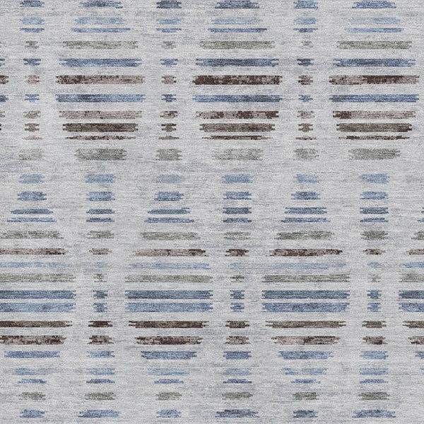 HomeRoots 9' X 12' Light Taupe and Blue Striped Washable Area Rug with UV Protection for Homes with Kids & Pets 715044