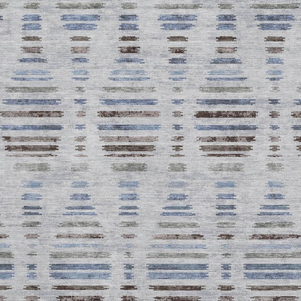 HomeRoots 10' Light Taupe & Blue Striped Washable Area Rug – Durable, UV-Protected, Pet-Friendly Design! 715045