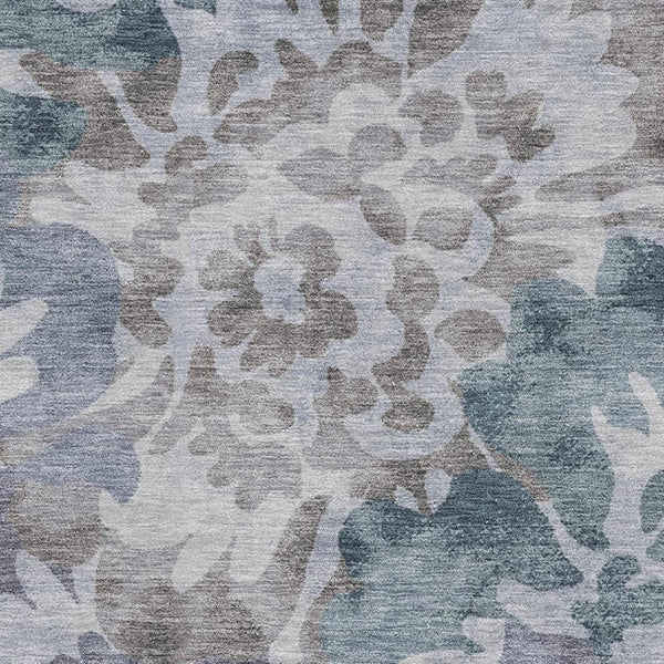 HomeRoots 5' X 8' Blue and Silver Floral Washable Area Rug - Durable, UV-Protected, Non-Slip, Easy Care Design 715047
