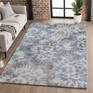 HomeRoots 8' Blue And Silver Floral Washable Rug - Durable, UV Protected, Machine Washable for Easy Care! 715048