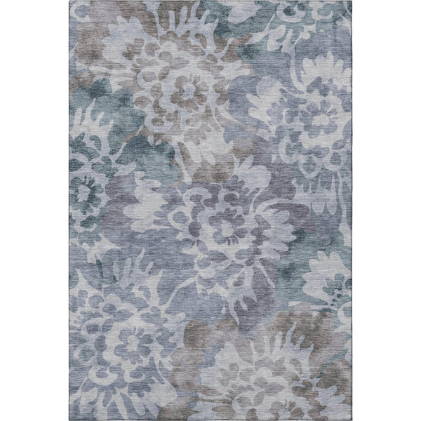 HomeRoots 8' Blue And Silver Floral Washable Rug - Durable, UV Protected, Machine Washable for Easy Care! 715048