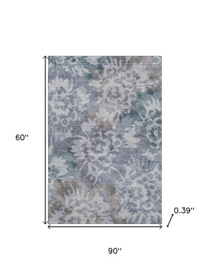 HomeRoots 8' Blue And Silver Floral Washable Rug - Durable, UV Protected, Machine Washable for Easy Care! 715048