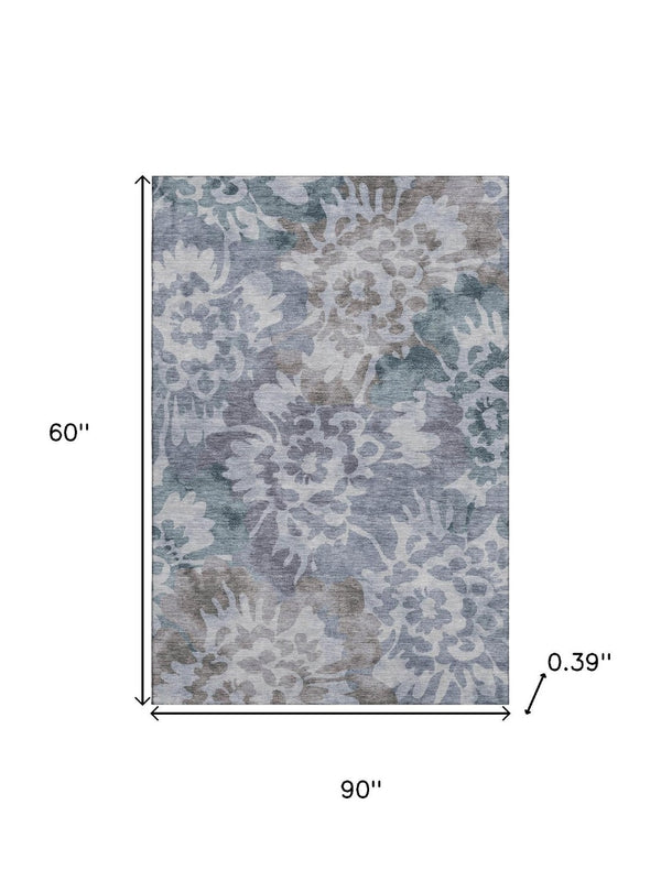 HomeRoots 8' Blue And Silver Floral Washable Rug - Durable, UV Protected, Machine Washable for Easy Care! 715048