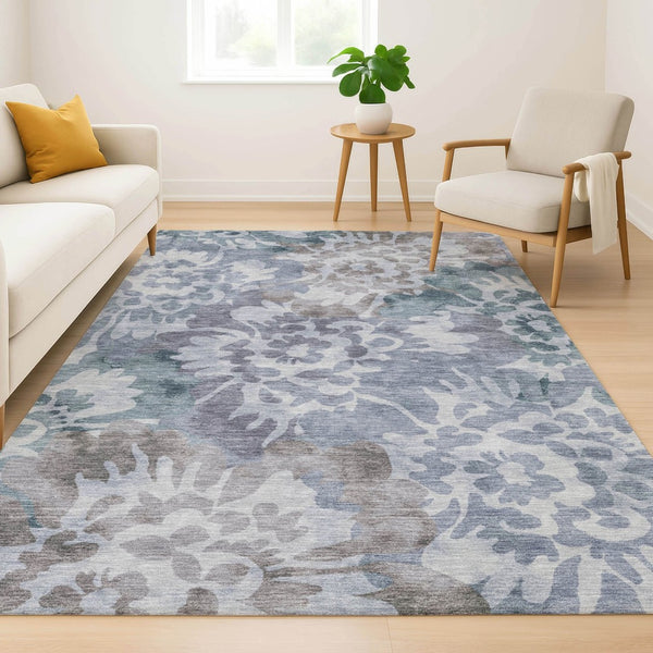 HomeRoots 8' Blue And Silver Floral Washable Rug - Durable, UV Protected, Machine Washable for Easy Care! 715048