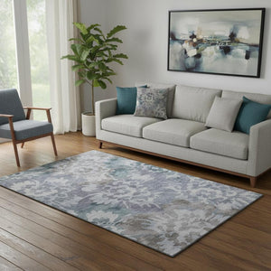 HomeRoots 8' Blue And Silver Floral Washable Rug - Durable, UV Protected, Machine Washable for Easy Care! 715048