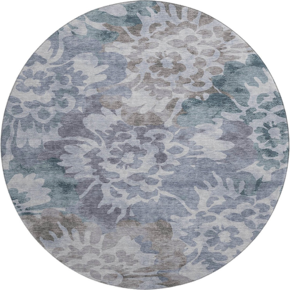 HomeRoots 8' X 10' Floral Area Rug in Blue & Silver - Washable, UV-Protected, Durable for Busy Homes! 715049