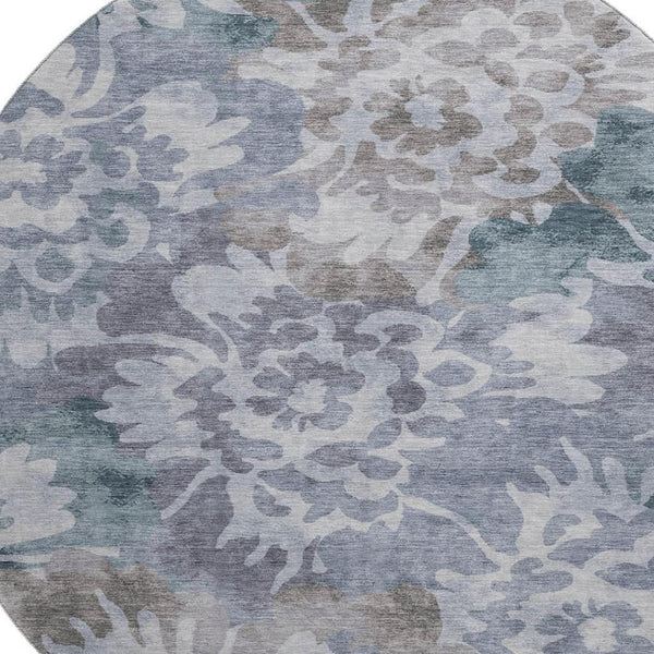 HomeRoots 8' X 10' Floral Area Rug in Blue & Silver - Washable, UV-Protected, Durable for Busy Homes! 715049