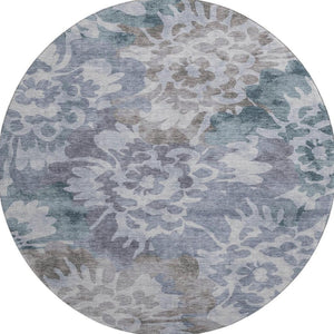 HomeRoots 8' X 10' Floral Area Rug in Blue & Silver - Washable, UV-Protected, Durable for Busy Homes! 715049
