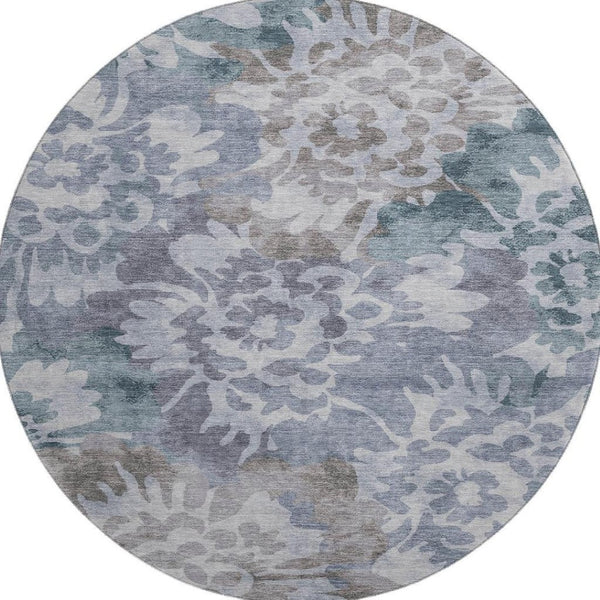 HomeRoots 8' X 10' Floral Area Rug in Blue & Silver - Washable, UV-Protected, Durable for Busy Homes! 715049