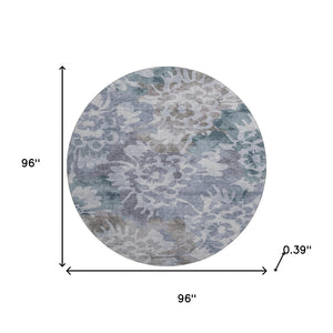 HomeRoots 8' X 10' Floral Area Rug in Blue & Silver - Washable, UV-Protected, Durable for Busy Homes! 715049
