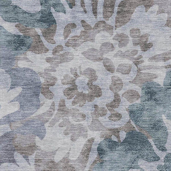 HomeRoots 10' Blue and Silver Floral Area Rug - Washable, UV Protected, Stain-Resistant for High-Traffic Spaces 715051