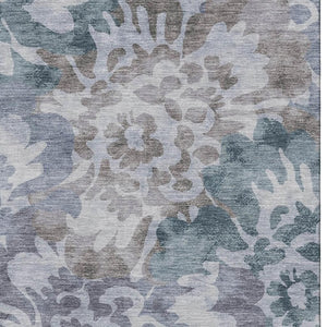 HomeRoots 10' Blue and Silver Floral Area Rug - Washable, UV Protected, Stain-Resistant for High-Traffic Spaces 715051