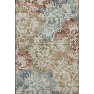 HomeRoots 5' X 8' Floral Area Rug in Rust and Blue - Washable, UV Protected, Stain Resistant, Non-Slip Design 715053