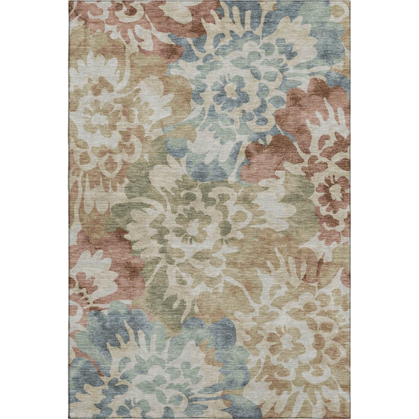 HomeRoots 5' X 8' Floral Area Rug in Rust and Blue - Washable, UV Protected, Stain Resistant, Non-Slip Design 715053